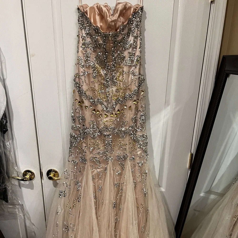 Jovani Blush Pink and Silver Embellished Strapless Mermaid Gown - Picture 7 of 9